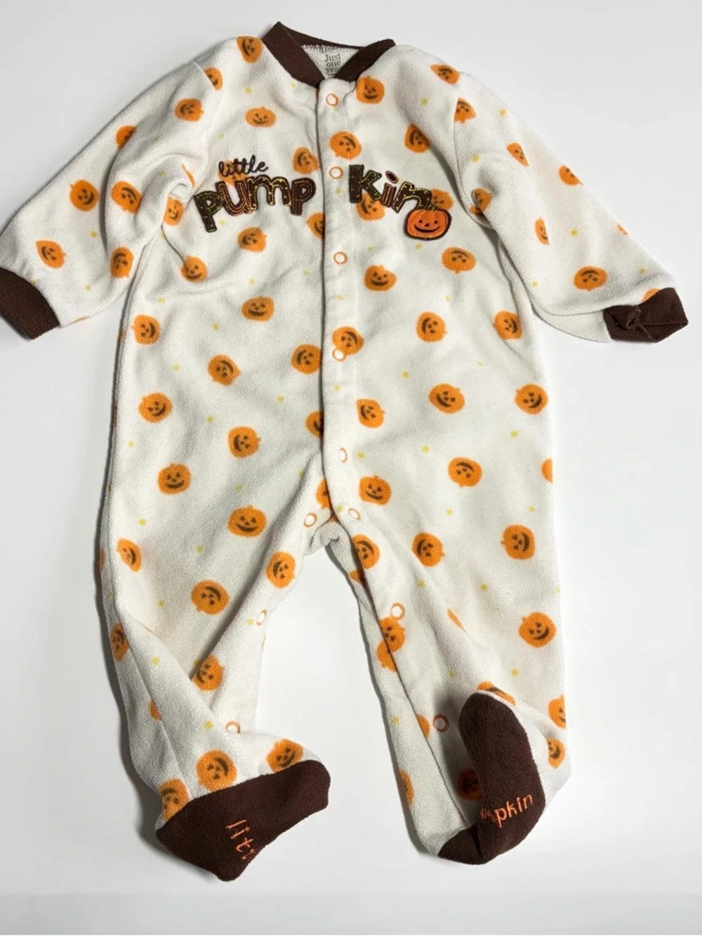 Bundle of Carter’s Baby Footie Pajamas Size 9 Months Fall Pumpkin Dino Stripes - Picture 11 of 15